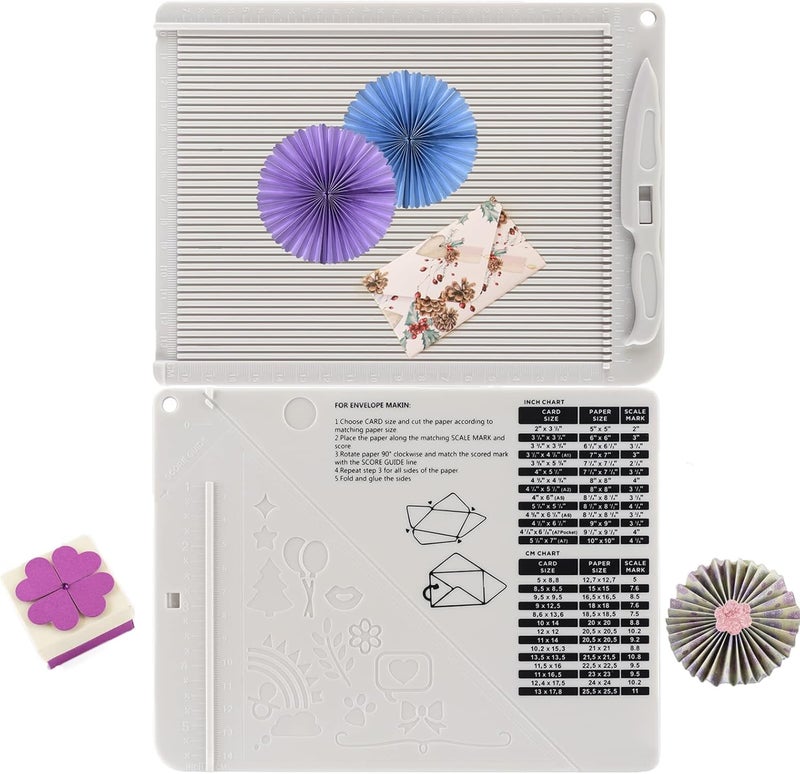 BAOFALI 6.4"x 8.5" Mini Score Board Multi-Purpose Scoring Board Envelope Maker with Bone Folder and Guide for Card Making and Paper Crafts Arts Projects Multi-Purpose Scoring Board & Score and Fold Tools - Image 1
